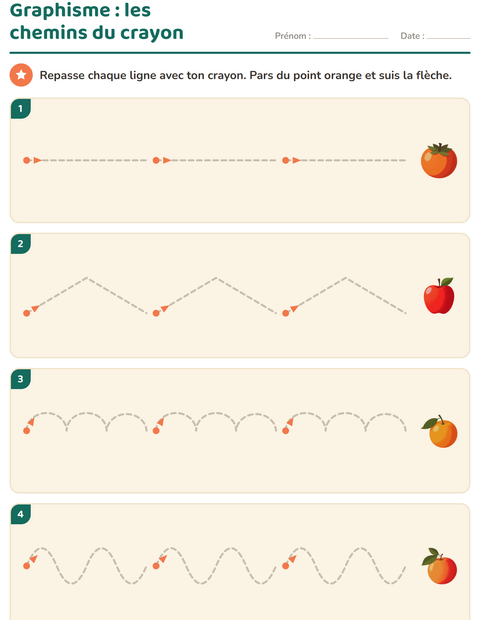 Aperçu de la fiche Graphisme avec Fruits pour École maternelle (grande section, 5-7 ans)