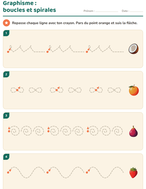 Aperçu de la fiche Graphisme avec Fruits pour École maternelle (grande section, 5-7 ans)