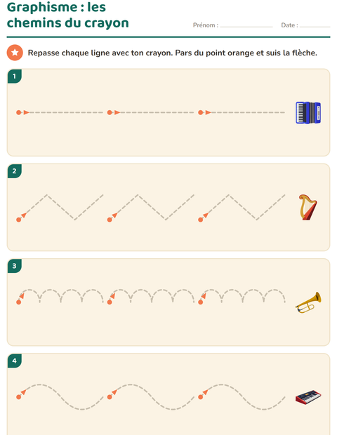 Aperçu de la fiche Graphisme avec Musique pour École maternelle (grande section, 5-7 ans)