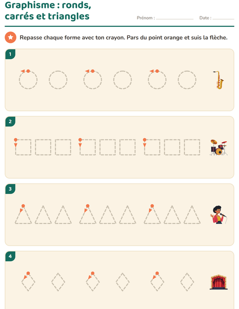 Aperçu de la fiche Graphisme avec Musique pour École maternelle (grande section, 5-7 ans)
