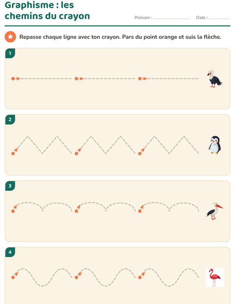 Aperçu de la fiche Graphisme avec Oiseaux pour École maternelle (grande section, 5-7 ans)