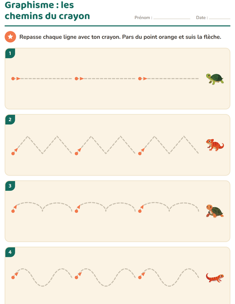 Aperçu de la fiche Graphisme avec Reptiles et amphibiens pour École maternelle (grande section, 5-7 ans)