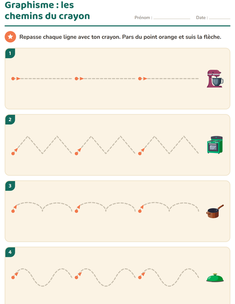 Aperçu de la fiche Graphisme avec Ustensiles de cuisine pour École maternelle (grande section, 5-7 ans)
