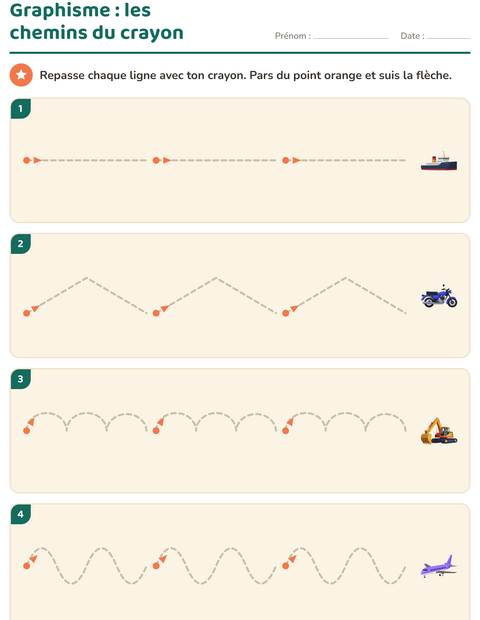 Aperçu de la fiche Graphisme avec Véhicules pour École maternelle (grande section, 5-7 ans)