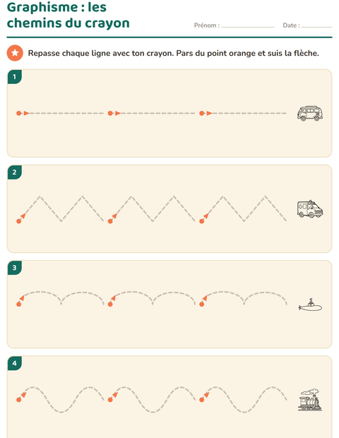 Aperçu de la fiche Graphisme avec Véhicules NB 2 pour École maternelle (grande section, 5-7 ans)