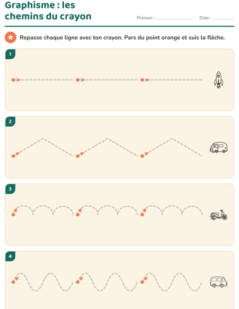 Aperçu de la fiche Graphisme avec Véhicules NB 3 pour École maternelle (grande section, 5-7 ans)