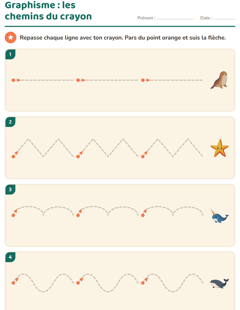 Aperçu de la fiche Graphisme avec Vie océanique pour École maternelle (grande section, 5-7 ans)