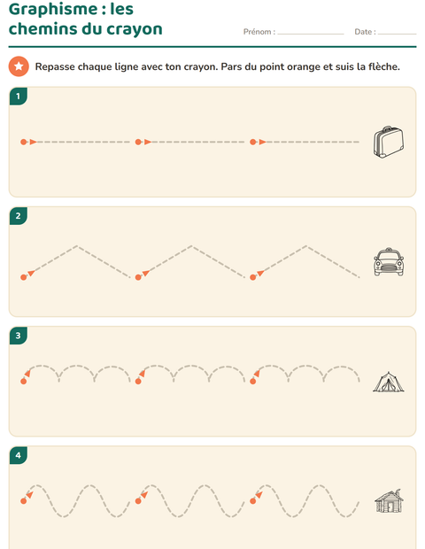 Aperçu de la fiche Graphisme avec Voyages et Vacances NB pour École maternelle (grande section, 5-7 ans)