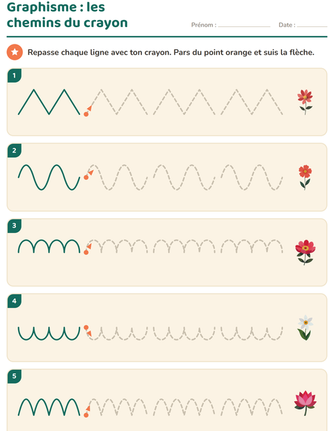 Aperçu de la fiche Graphisme avec Fleurs pour École maternelle (grande section, 5-7 ans)