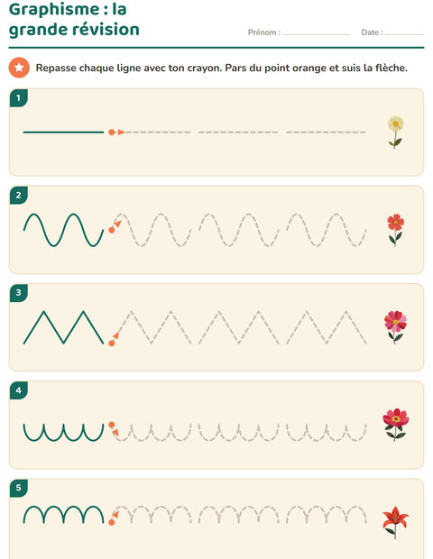 Aperçu de la fiche Graphisme avec Fleurs pour École maternelle (grande section, 5-7 ans)