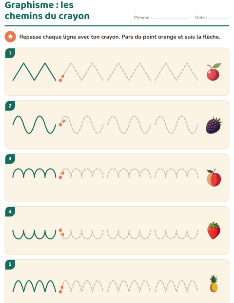Aperçu de la fiche Graphisme avec Fruits pour École maternelle (grande section, 5-7 ans)