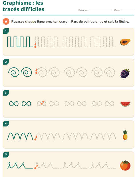 Aperçu de la fiche Graphisme avec Fruits pour École maternelle (grande section, 5-7 ans)