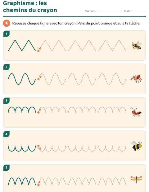 Aperçu de la fiche Graphisme avec Insectes et bestioles pour École maternelle (grande section, 5-7 ans)
