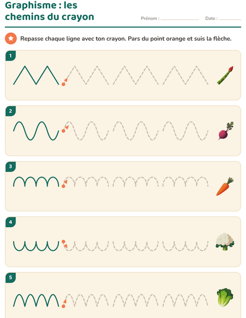 Aperçu de la fiche Graphisme avec Légumes pour École maternelle (grande section, 5-7 ans)