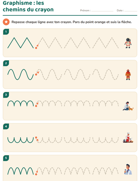 Aperçu de la fiche Graphisme avec Métiers pour École maternelle (grande section, 5-7 ans)