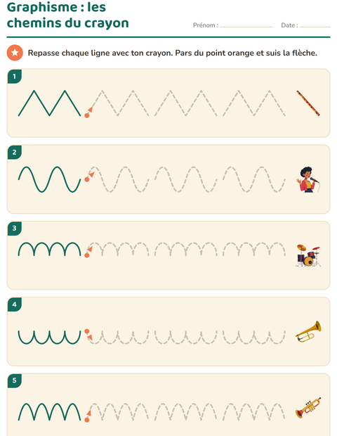 Aperçu de la fiche Graphisme avec Musique pour École maternelle (grande section, 5-7 ans)