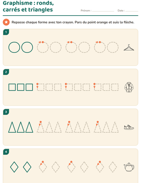 Aperçu de la fiche Graphisme avec Objets NB pour École maternelle (grande section, 5-7 ans)