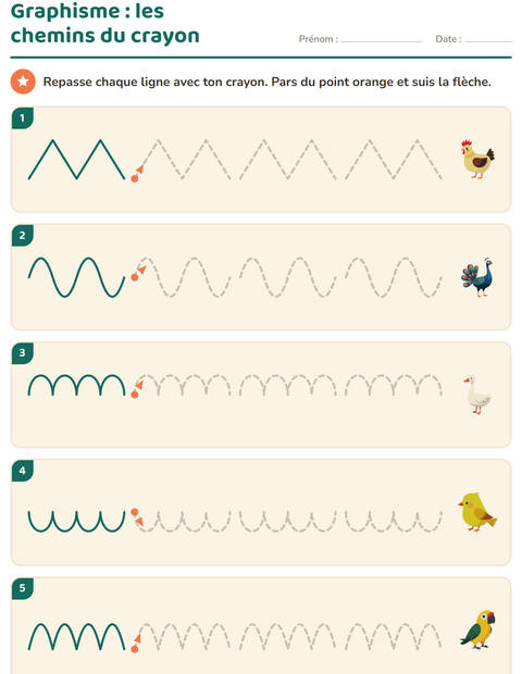 Aperçu de la fiche Graphisme avec Oiseaux 2 pour École maternelle (grande section, 5-7 ans)
