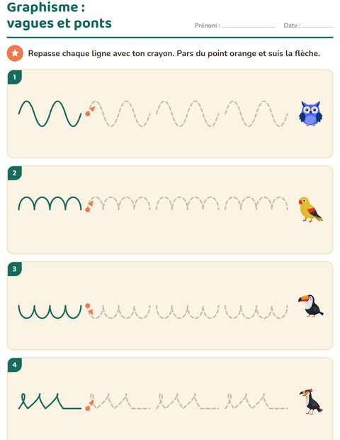 Aperçu de la fiche Graphisme avec Oiseaux pour École maternelle (grande section, 5-7 ans)