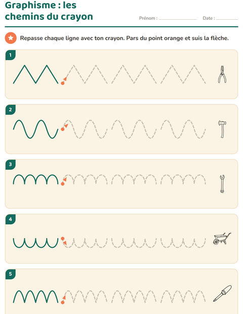Aperçu de la fiche Graphisme avec Outils NB pour École maternelle (grande section, 5-7 ans)