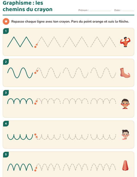 Aperçu de la fiche Graphisme avec Parties du corps pour École maternelle (grande section, 5-7 ans)