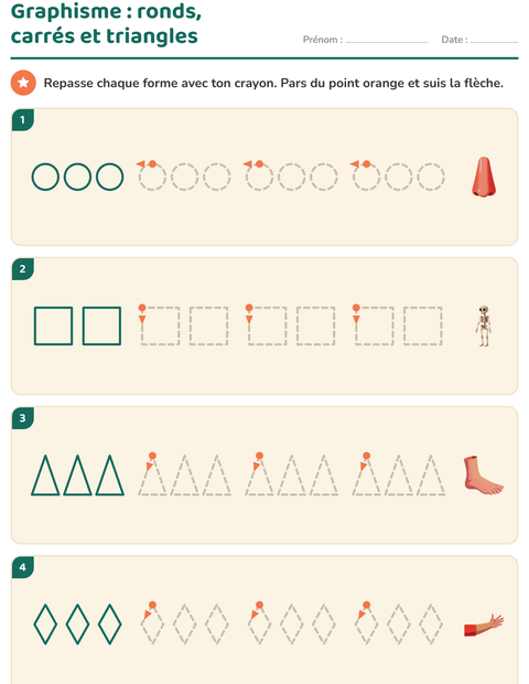 Aperçu de la fiche Graphisme avec Parties du corps pour École maternelle (grande section, 5-7 ans)