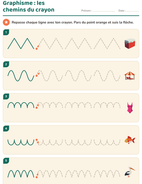 Aperçu de la fiche Graphisme avec Plage pour École maternelle (grande section, 5-7 ans)