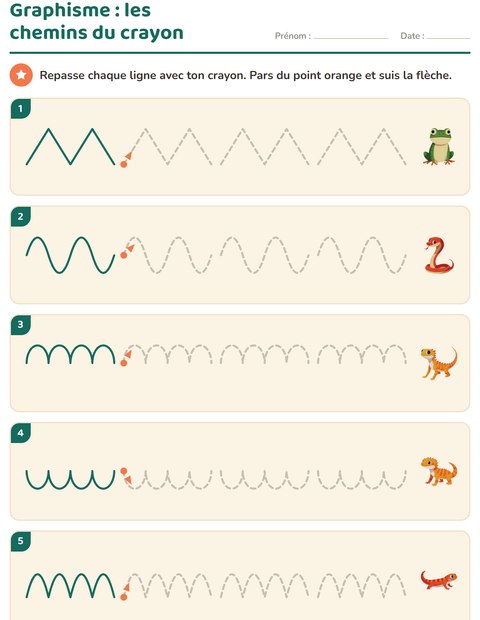 Aperçu de la fiche Graphisme avec Reptiles et amphibiens pour École maternelle (grande section, 5-7 ans)