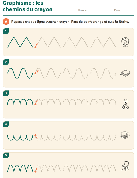 Aperçu de la fiche Graphisme avec Salle de classe 2 (N&B) pour École maternelle (grande section, 5-7 ans)