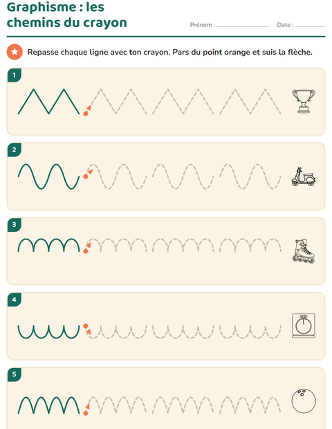 Aperçu de la fiche Graphisme avec Sports NB pour École maternelle (grande section, 5-7 ans)