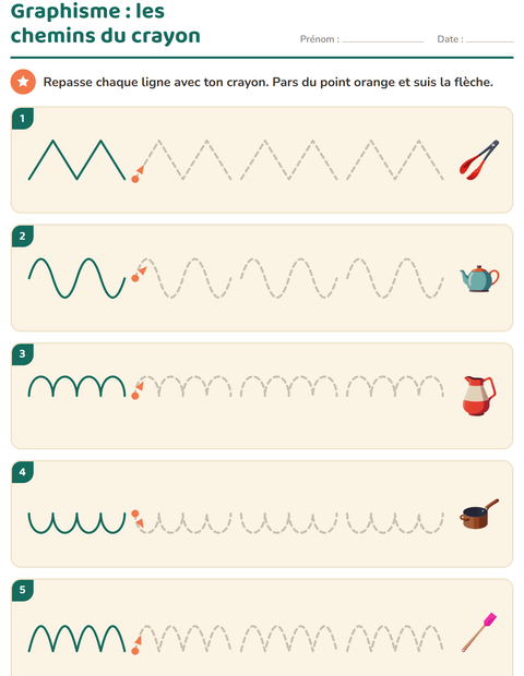Aperçu de la fiche Graphisme avec Ustensiles de cuisine pour École maternelle (grande section, 5-7 ans)