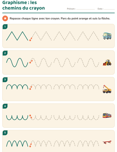 Aperçu de la fiche Graphisme avec Véhicules pour École maternelle (grande section, 5-7 ans)