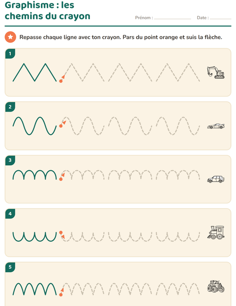 Aperçu de la fiche Graphisme avec Véhicules NB pour École maternelle (grande section, 5-7 ans)