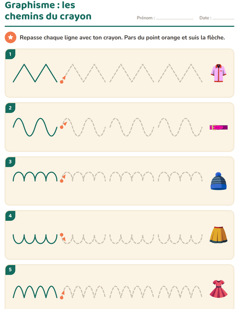 Aperçu de la fiche Graphisme avec Vêtements pour École maternelle (grande section, 5-7 ans)