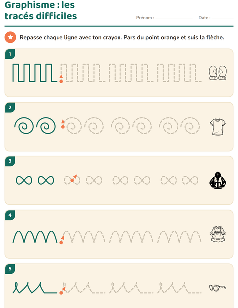 Aperçu de la fiche Graphisme avec Vêtements NB pour École maternelle (grande section, 5-7 ans)