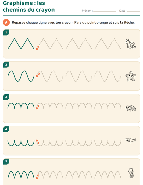 Aperçu de la fiche Graphisme avec Vie marine NB 2 pour École maternelle (grande section, 5-7 ans)