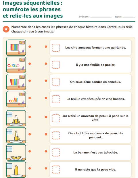 Aperçu : Images séquentielles : numérote les phrases et relie-les aux images