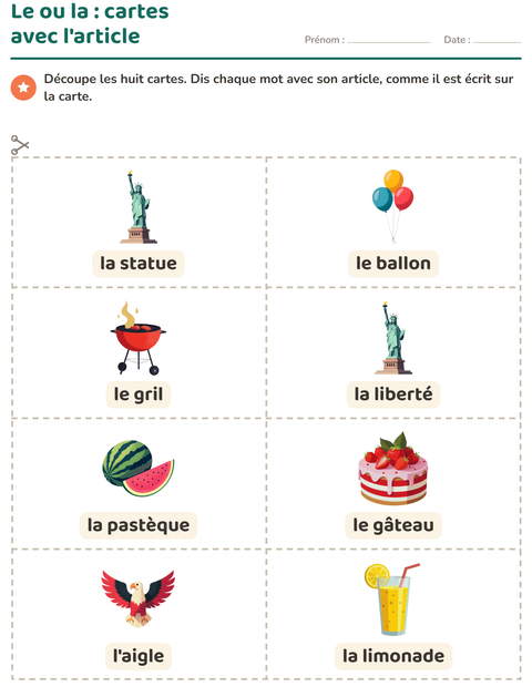 Aperçu de la fiche Imagier avec 4 juillet pour École maternelle (grande section, 5-7 ans)