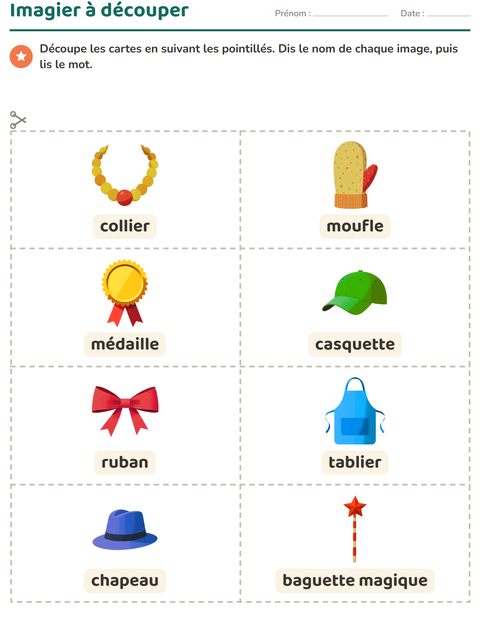 Aperçu de la fiche Imagier avec Accessoires pour École maternelle (grande section, 5-7 ans)