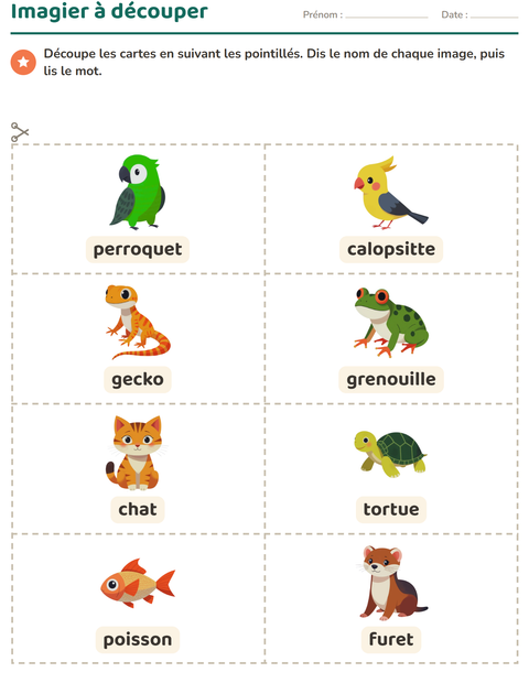 Aperçu de la fiche Imagier avec Animaux de compagnie pour École maternelle (grande section, 5-7 ans)