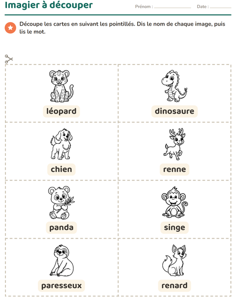 Aperçu de la fiche Imagier avec Animaux du zoo NB pour École maternelle (grande section, 5-7 ans)