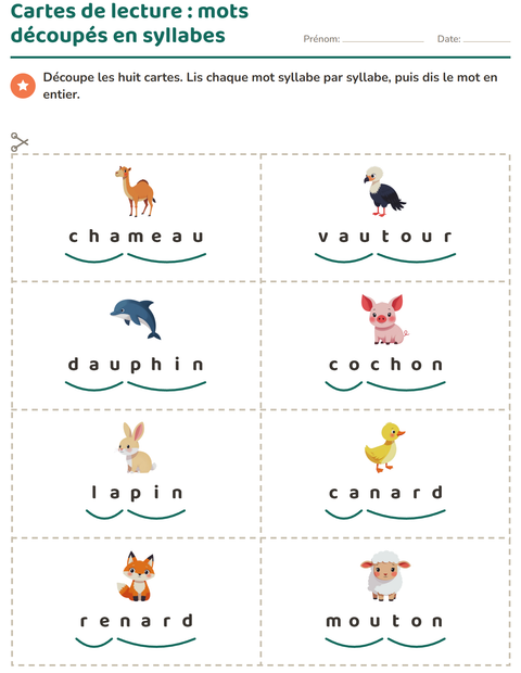 Aperçu de la fiche Imagier avec Animaux pour CP (cours préparatoire)