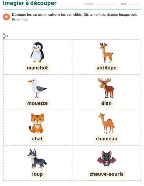 Imagier à découper : les animaux
