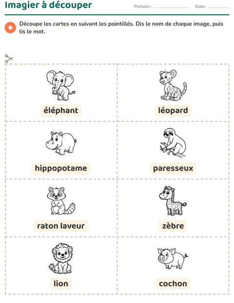 Aperçu de la fiche Imagier avec Animaux NB 2 pour École maternelle (grande section, 5-7 ans)