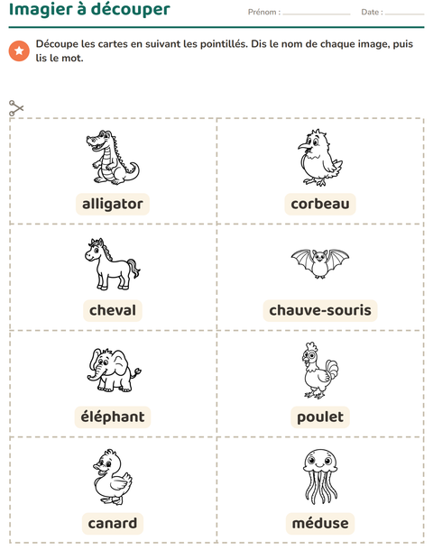 Aperçu de la fiche Imagier avec Animaux NB 3 pour École maternelle (grande section, 5-7 ans)