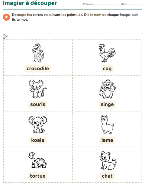 Aperçu de la fiche Imagier avec Animaux NB 4 pour École maternelle (grande section, 5-7 ans)