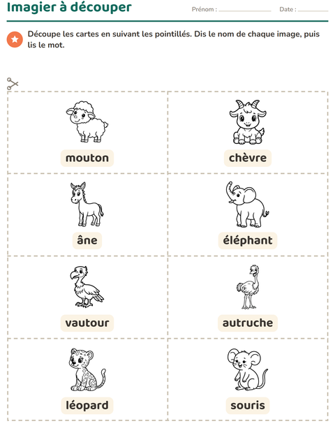 Aperçu de la fiche Imagier avec Animaux NB 5 pour École maternelle (grande section, 5-7 ans)