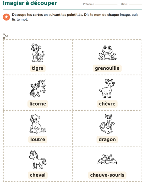 Aperçu de la fiche Imagier avec Animaux NB pour École maternelle (grande section, 5-7 ans)