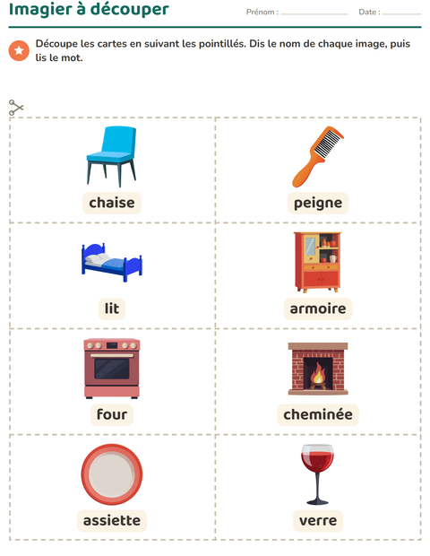 Aperçu de la fiche Imagier avec Autour de la maison pour École maternelle (grande section, 5-7 ans)