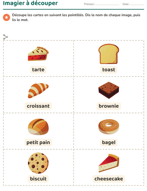 Aperçu de la fiche Imagier avec Boulangerie pour École maternelle (grande section, 5-7 ans)